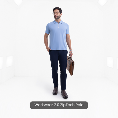 Ice Blue ZipTech Work-Polo