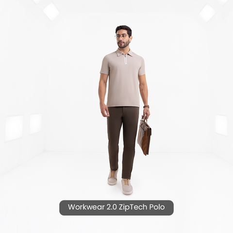 Beige ZipTech Work-Polo