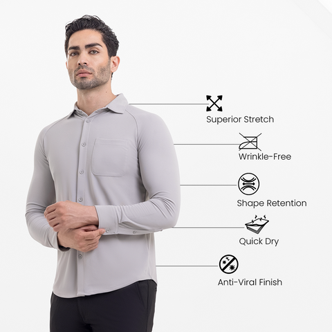 Solid Steel Grey Workday Shirt with Raglan Sleeves
