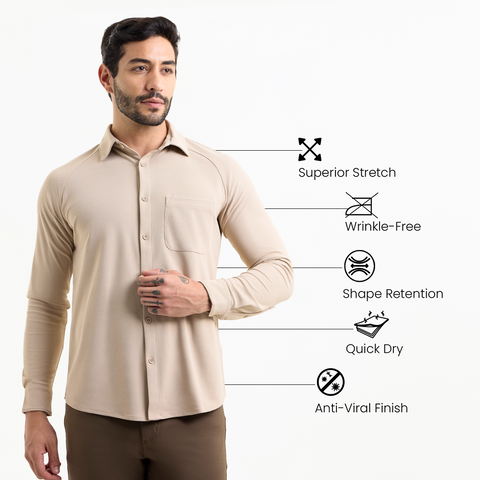 Beige Workday Shirt with Raglan Sleeves
