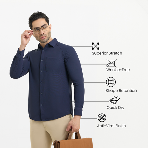 Solid Navy Workday Shirt with Raglan Sleeves