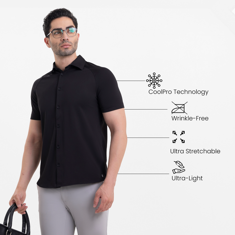 Solid Black Raglan-Short Sleeves CoolPro Shirt