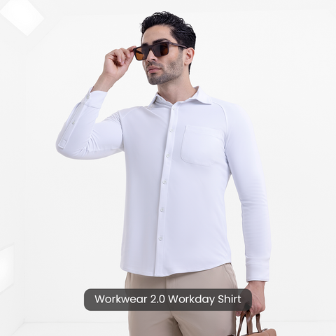Solid Fog White Workday Shirt with Raglan Sleeves
