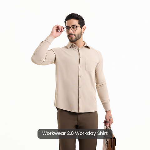Beige Workday Shirt with Raglan Sleeves