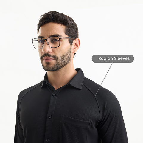 Solid Black Workday Shirt with Raglan Sleeves