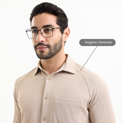 Beige Workday Shirt with Raglan Sleeves