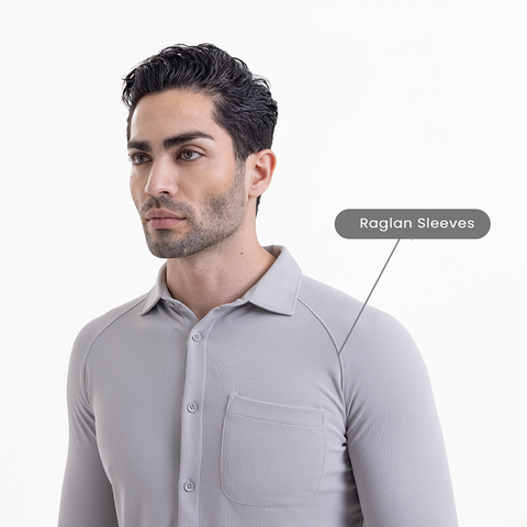 Solid Steel Grey Workday Shirt with Raglan Sleeves