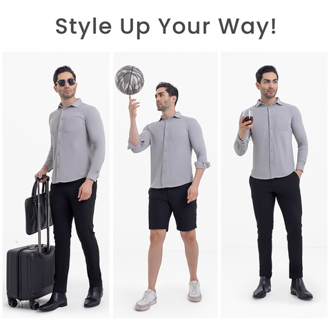 Solid Steel Grey Workday Shirt with Raglan Sleeves