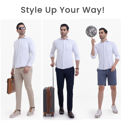 Solid Fog White Workday Shirt with Raglan Sleeves