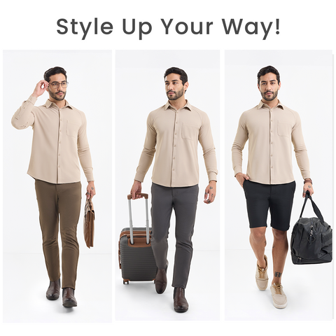 Beige Workday Shirt with Raglan Sleeves