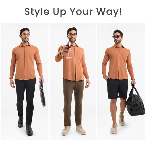 Solid Rust Workday Shirt with Raglan Sleeves
