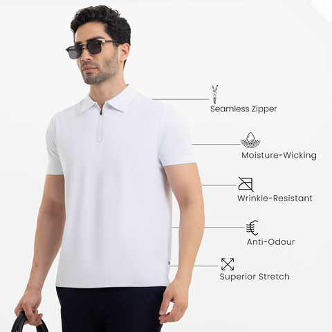 White ZipTech Work-Polo