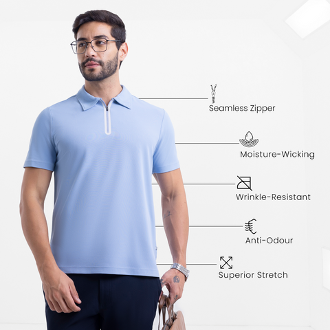 Ice Blue ZipTech Work-Polo