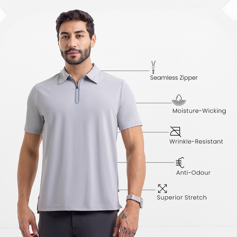 Steel Grey ZipTech Work-Polo
