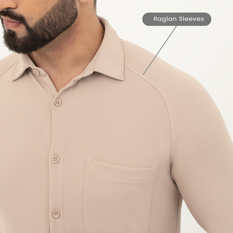 Beige Workday Shirt with Raglan Sleeves