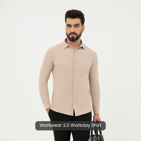 Beige Workday Shirt with Raglan Sleeves