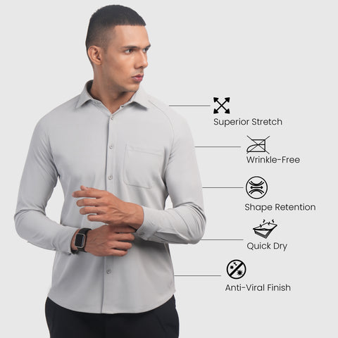 Solid Steel Grey Workday Shirt with Raglan Sleeves